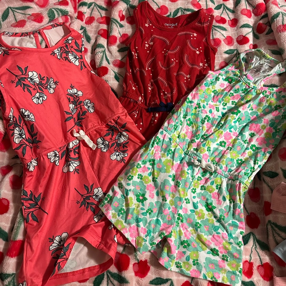 Set of 3 Girls’ Floral & Fireworks Rompers